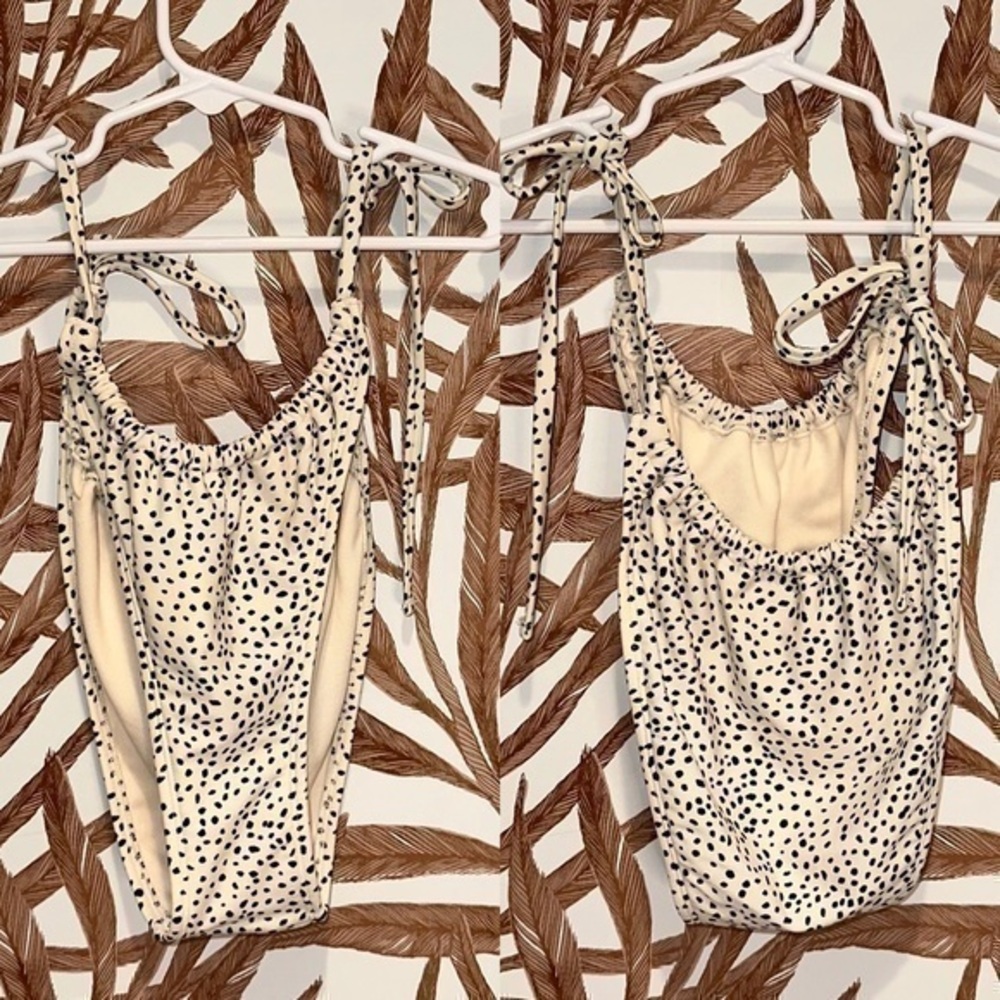 Polka dot cream color high waist bikini bottom L NWOT